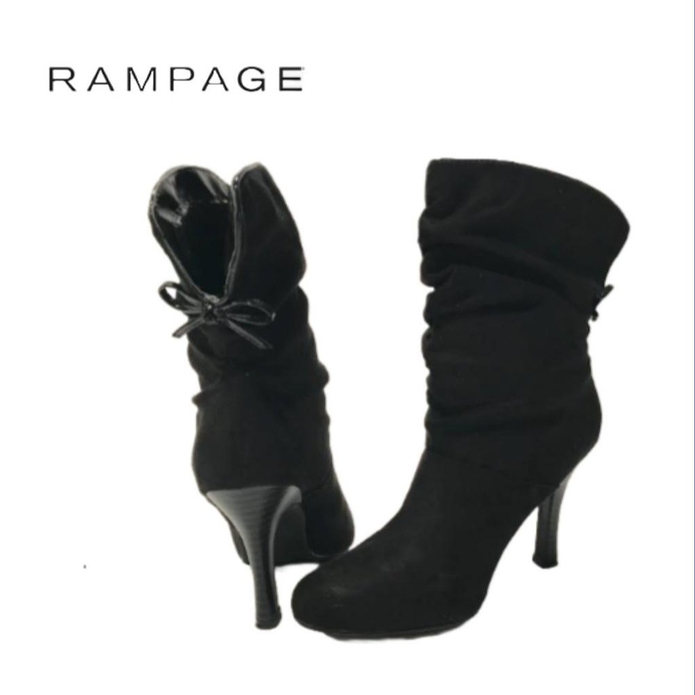 Bow Tie Faux Suede Black Pull On Ankle Boot 6M Rampage